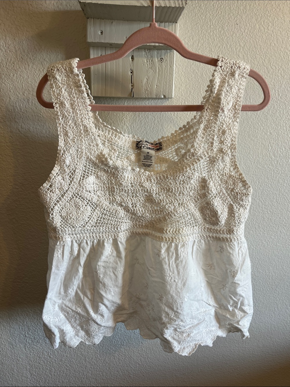 Flying Tomato White Crochet Bodice Tank Top